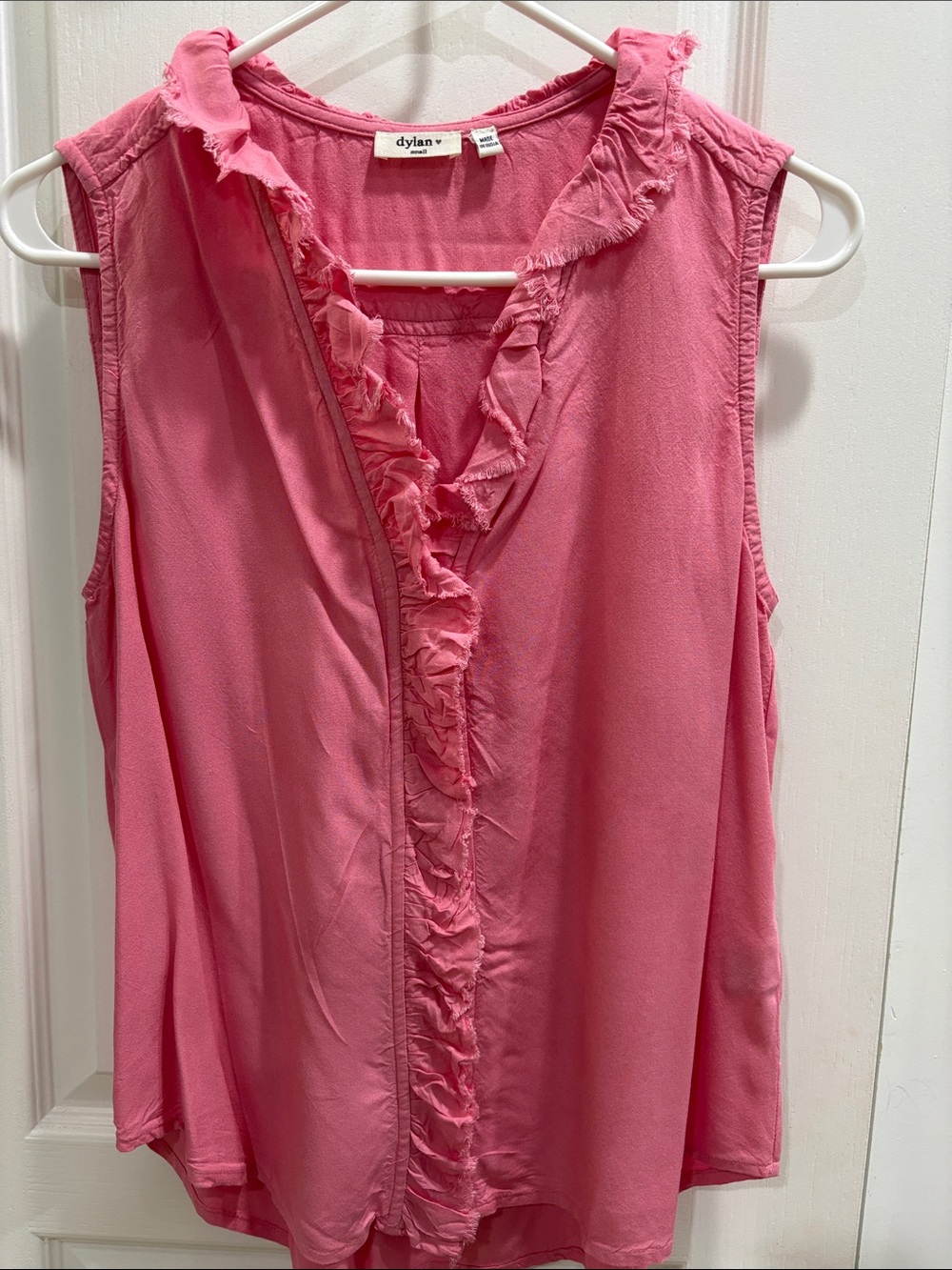 Dylan pink ruffle V-neck sleeveless  tank.